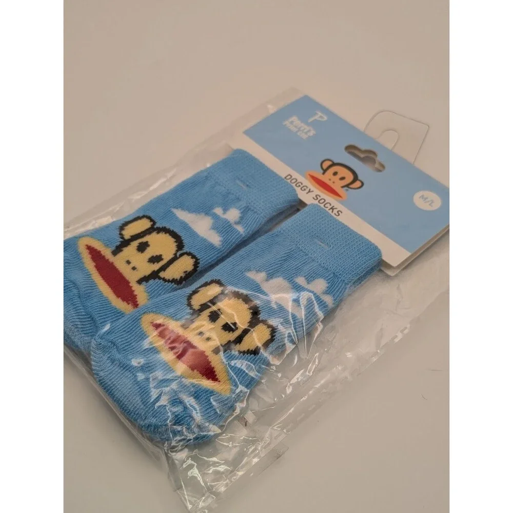 Paul Frank Julius Monkey Doggy Socks Perri's Print Blue Cloud Medium Large NWT